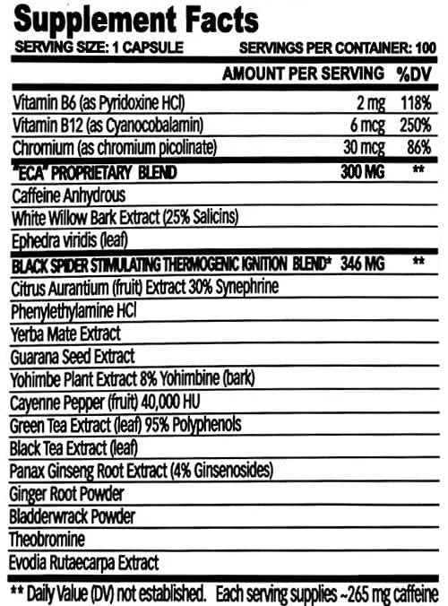 Cloma Phama Original Black Spider 25 Fat Burner - 100 VEG Capsules