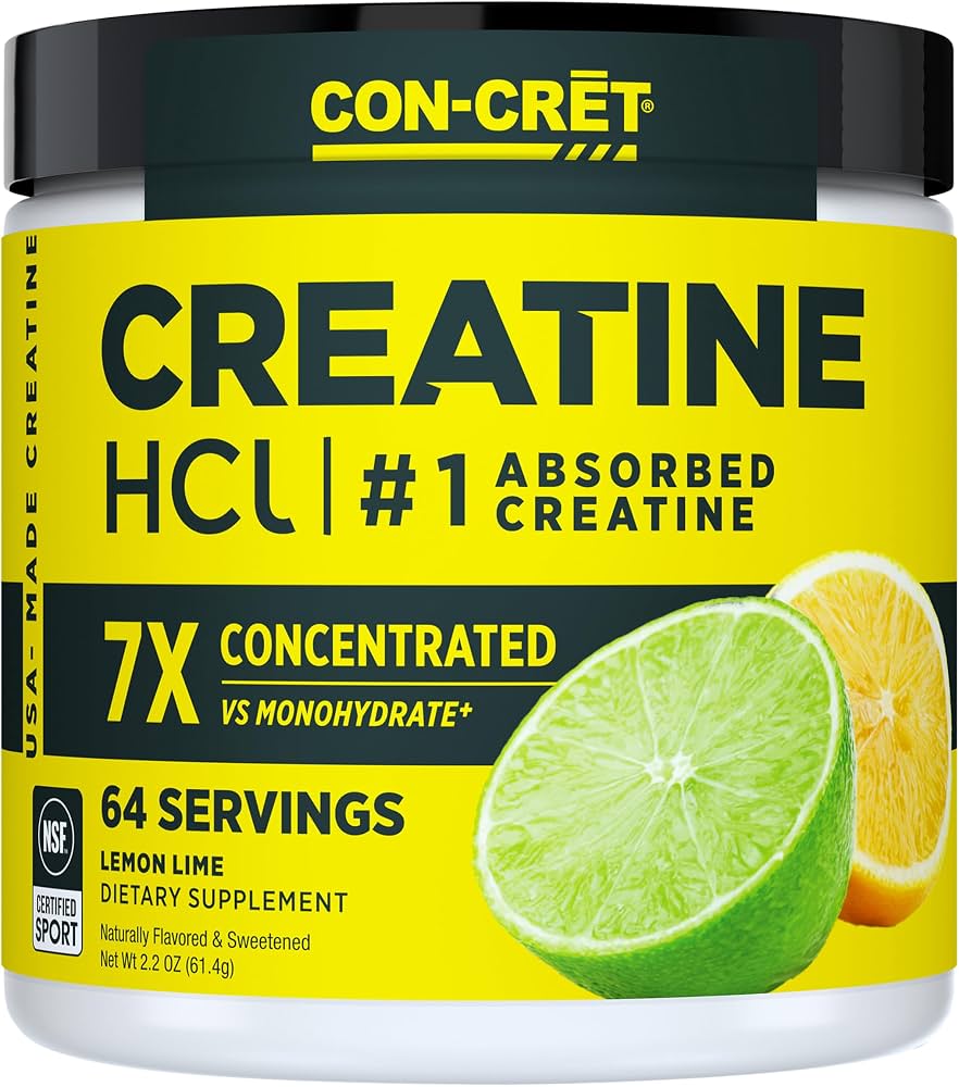 CON-CRET Concentrated Creatine HCL Powder - supports Muscle, Cognitive, Cellular Energy | No Bloating or Cramps | USA Made & NSF Certified | 60 Micro-dosed servings | Lemon Lime Flavour (57.6gms)