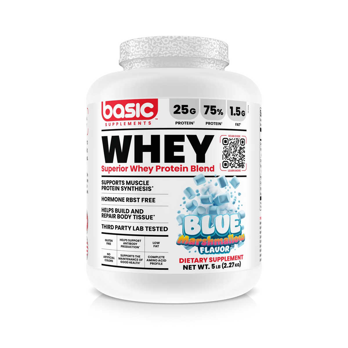 BASIC SUPPLEMENTS Whey Protein Powder, 25g Protein, Full Amino Acid Profile, Gluten Free, Low Fat, RBST Free, Supports Muscle Recovery and Antibody Health (5
