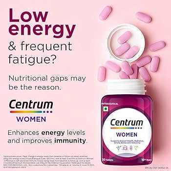 Centrum Women -Multivitamin Tablet for Women|With 23 Vital Nutrients including Zinc,Magnesium,Vitamin B,C,D, Calcium for Energy, Immunity,Radiance,Strong Bones and Overall Health|Veg - 50 tablets