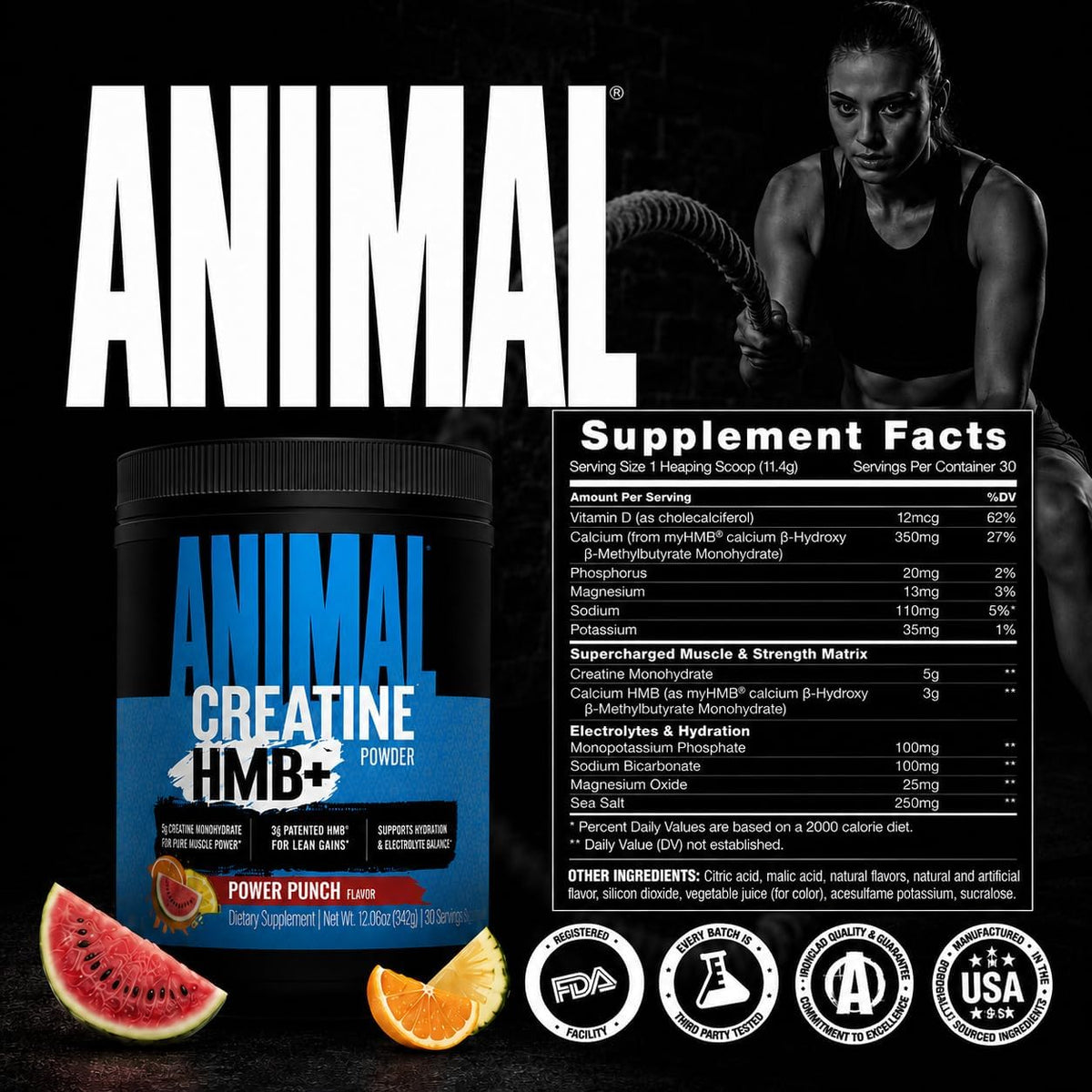 Animal Creatine Monohydrate HMB+ for Men & Women | Power Punch 30 Servings