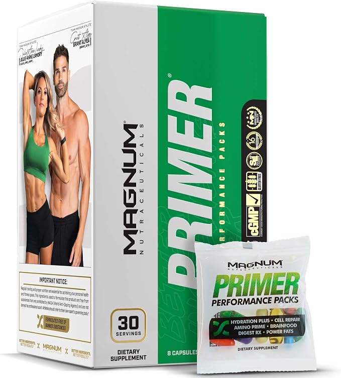 Magnum Nutraceuticals Primer, Daily Multivitamin Supplement Pack 30 Day Supply, Pre Workout and Post Workout Vitamins for Men and Women