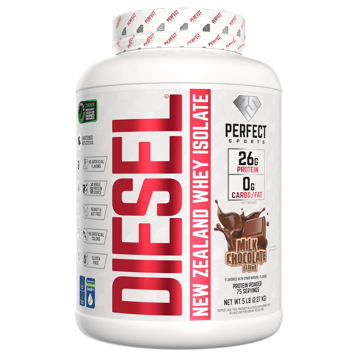 Perfect Sports Diesel New Zealand Whey Isolate – Milk Chocolate, 5 lb (2.27 kg)