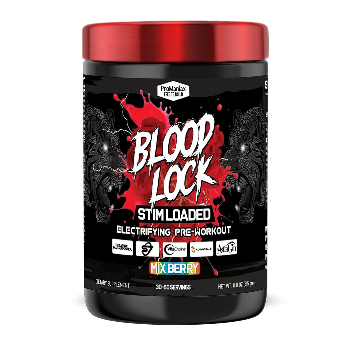 ProManiax Blood Lock Stim Loaded Electrifying Pre-Workout – Mix Berry, 315 g