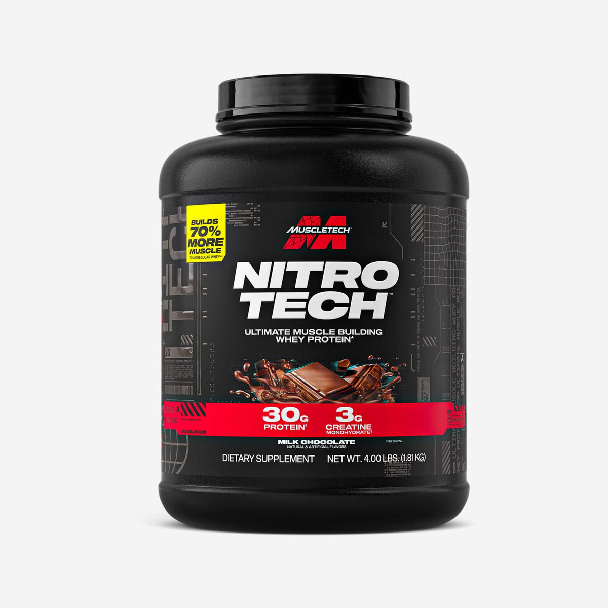 MuscleTech Nitro-Tech Ultimate Muscle Building Whey Protein – Milk Chocolate, 4 lb (1.81 kg)
